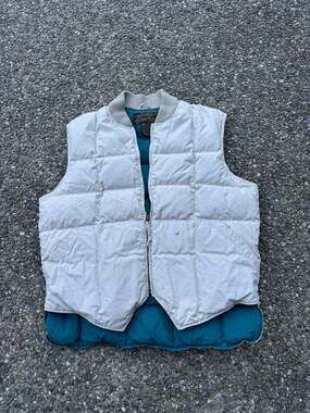 Vintage Eddie Bauer Downlight Goose Down Puffer Vest Cream/Teal Men's Large